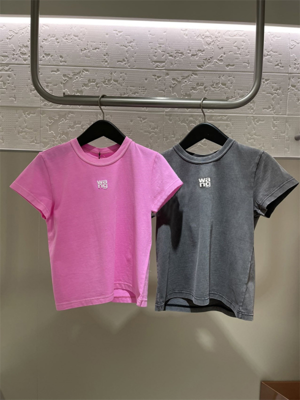 King-Sized Round-Neck Letter T-Shirt for Women, 2025 Spring/Summer New Style, Niche Simple Wang Short-Sleeve Pure Cotton Slim-Fit Top