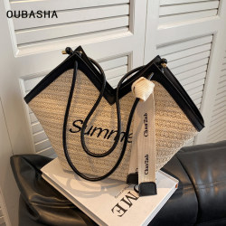 Large-Capacity Woven Bag for Women 2026 New Summer Niche French Straw Bag Seaside Vacation Shoulder Tote Bag