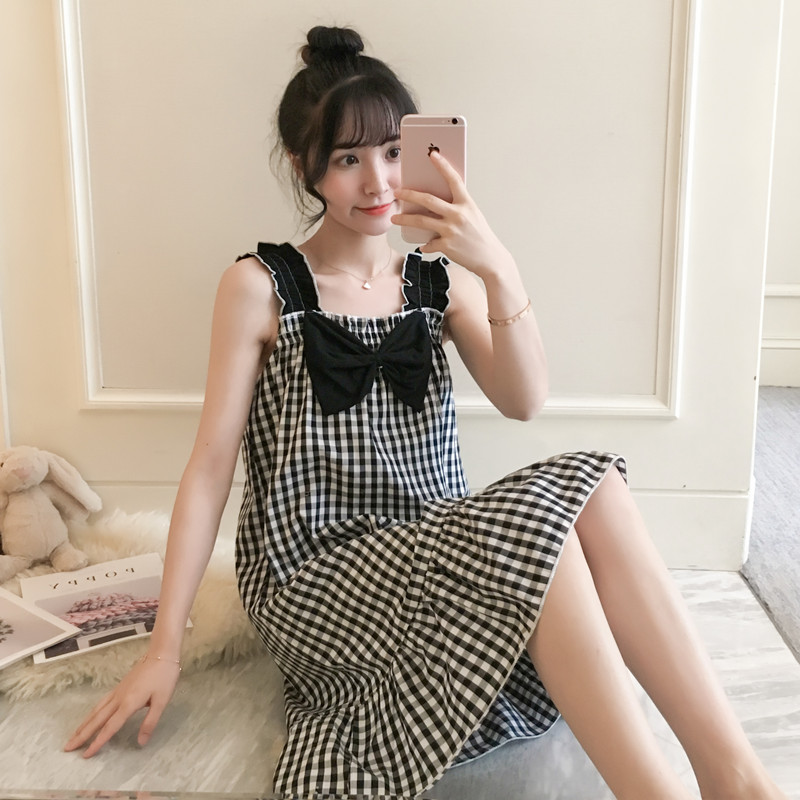 Summer shuttles pure cotton pyjamas girls sweet and cute harnesses Sleeping Skirts Summer Thin Korean version Princess Wind Home Houseclothes