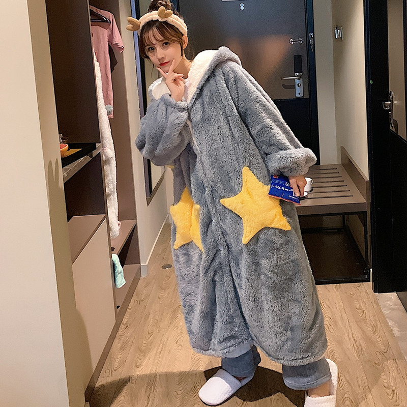 2022 New Sleepwear Women's Autumn Winter Coral Suede Thickened Sleeping Dress Sleeping Robe Gats Plus Fatter mm200 catty