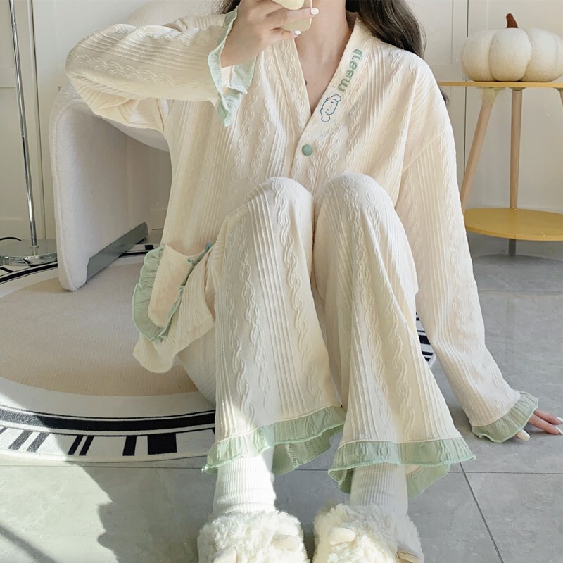 Cartoon Cotton Pajamas for Women, Spring and Autumn Thin Long-Sleeved Cardigan, High-End 2026 Summer Home Wear Two-Piece Set