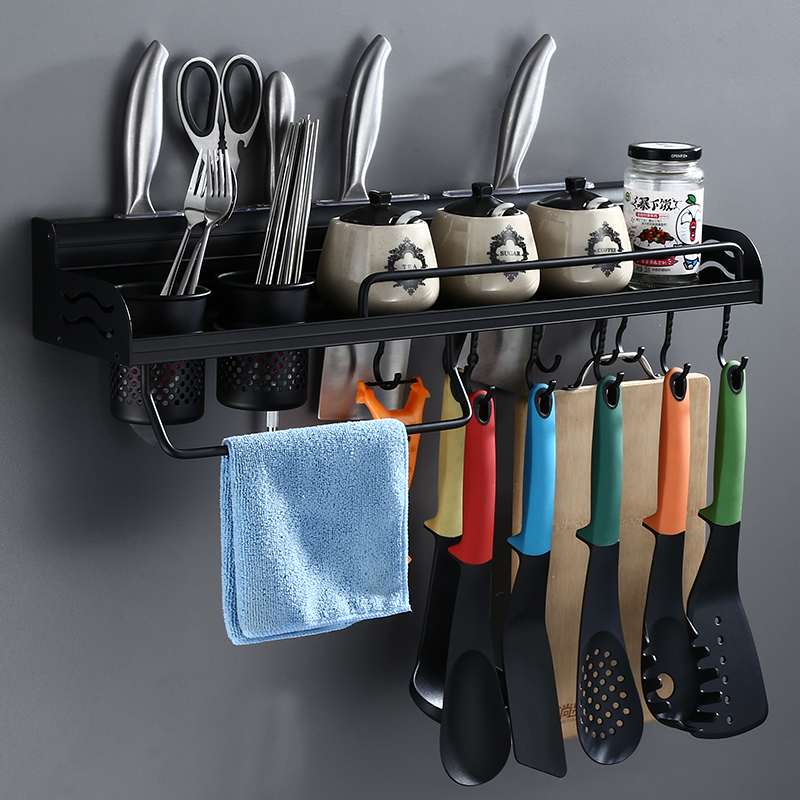 Kitchen shelf wall mounted type free punching tool appliances supplies flavors household large hung kitchenware