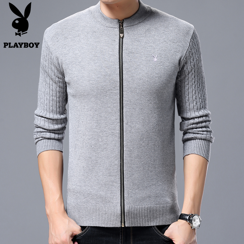 Playboy mùa xuân và mùa thu rắn màu len cardigan áo khoác quần áo len knitsweater nam zip-up nam cardigan của.