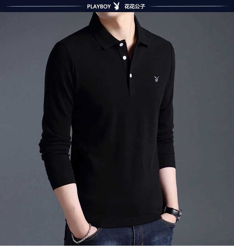 Áo thun dài tay mùa thu Playboy nam Slim size cỡ lớn Áo phông thông thường POLO Áo thun trẻ trung cotton nam