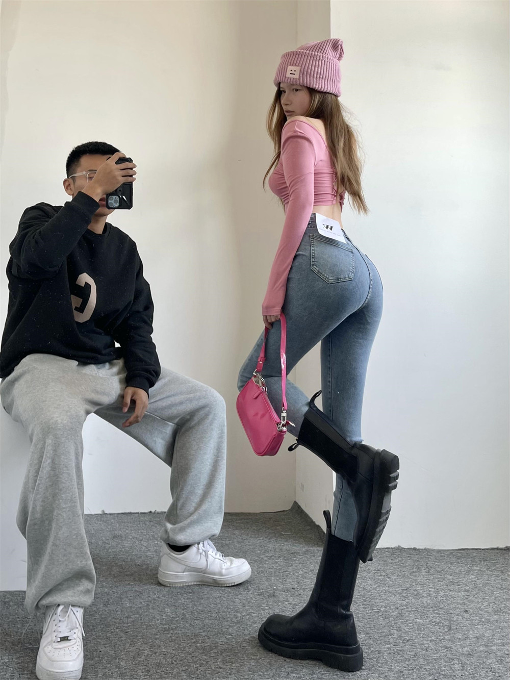 2022 Spring B - in B - in base high elastic jeans female thin buttock pencil pants new style