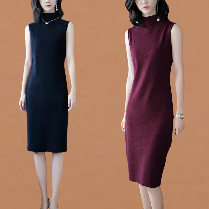 Half-High Collar Knitted Camisole Dress for Women, Suitable for Spring and Autumn 2026, New Slim-Fit Base Layer Sweater Dress