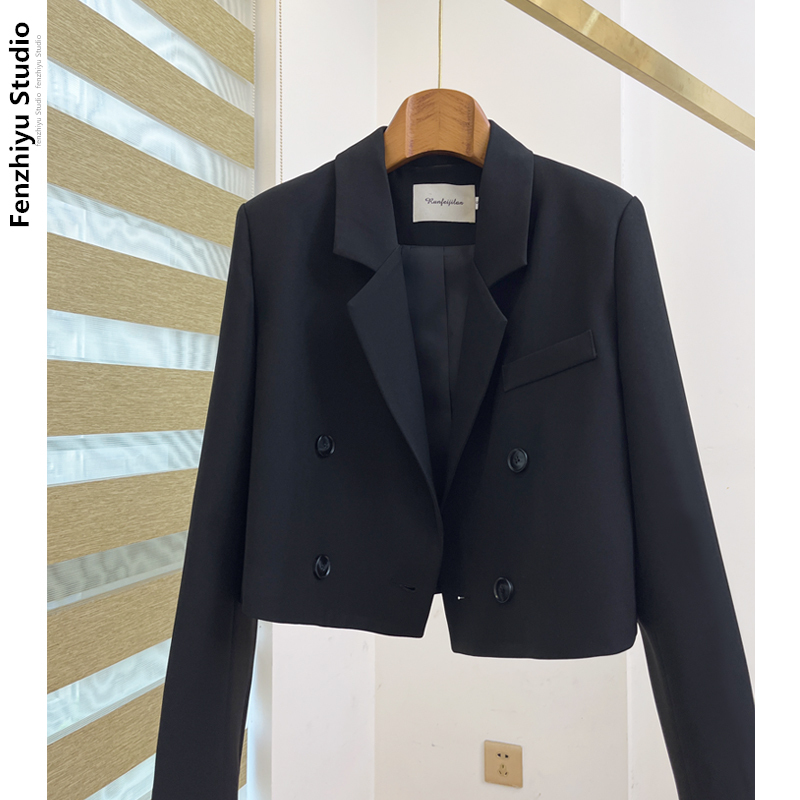 Short Blazer for Women, Korean Style, Elegant Women's Suit, Black Petite Suit Jacket, Casual Loose Coat