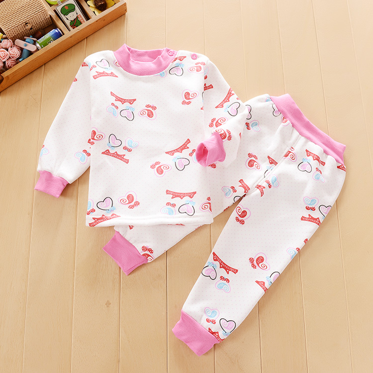 Bộ đồ lót nhiệt cho bé bằng vải cotton cộng với nhung dày cho bé Bộ quần áo mùa thu bé trai và bé gái sơ sinh quần áo ấm đồ lót trẻ em