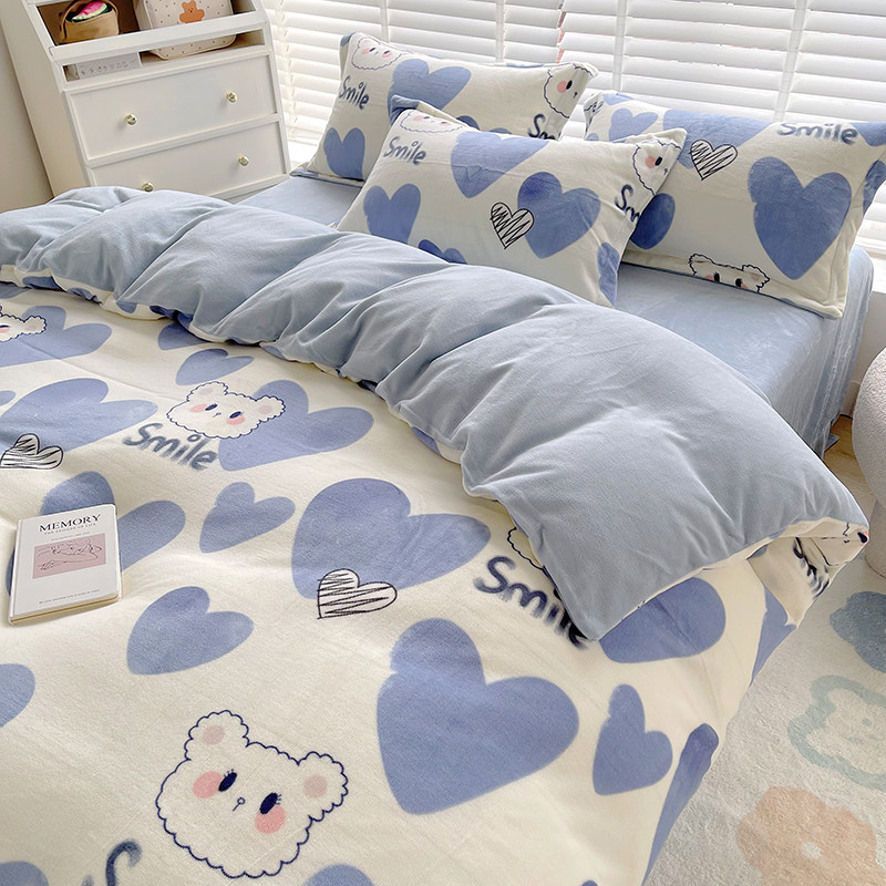 Coral Velvet Set Single Cow Double Blanket Flaver plus a single small fresh winter Nantong