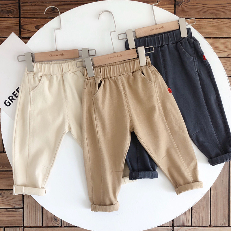 Dom recommended ~ Korean children's autumn 2020 twill pure cotton stretch casual pants medium children's loose comfortable pants