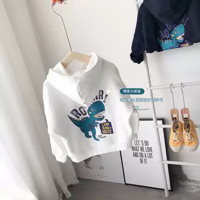 Boys and girls plus velvet dinosaur sweaters 2020 Autumn and Winter Children's cute print double cap top plus velvet wool ring hoodie