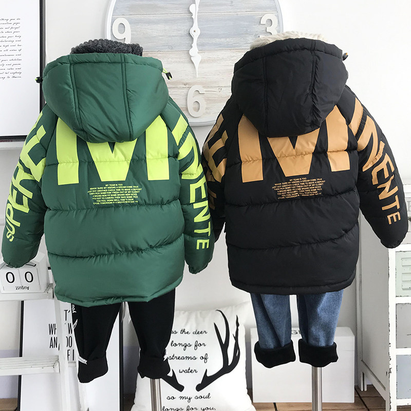 Green children's products) Korean children 19 years winter large letters thickened with long version thickened down cotton cotton clothing