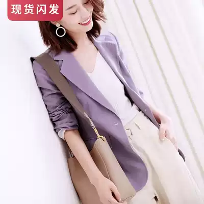 Purple Tencel suit jacket women's spring and autumn thin style British style slim long version of temperament professional small suit jacket