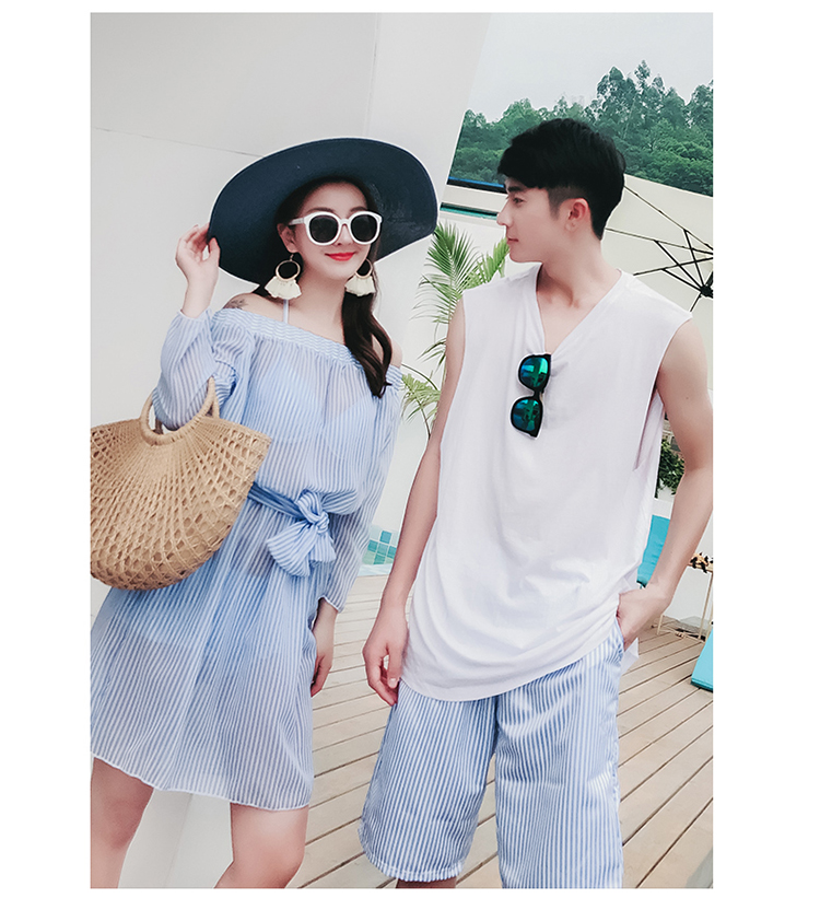Áo tắm nữ ba mảnh Hàn Quốc mùa xuân nóng bỏng nhỏ nước hoa bikini che bụng chia đôi gợi cảm đi biển. - Vài đồ bơi 	đồ đôi đi biển màu xanh