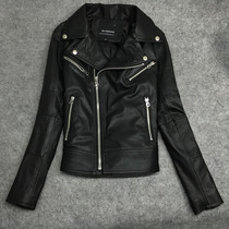 Imported goatskin leather clothes small lambskin leaky leather leather clothes womens slim lapel wild motorcycle leather jacket