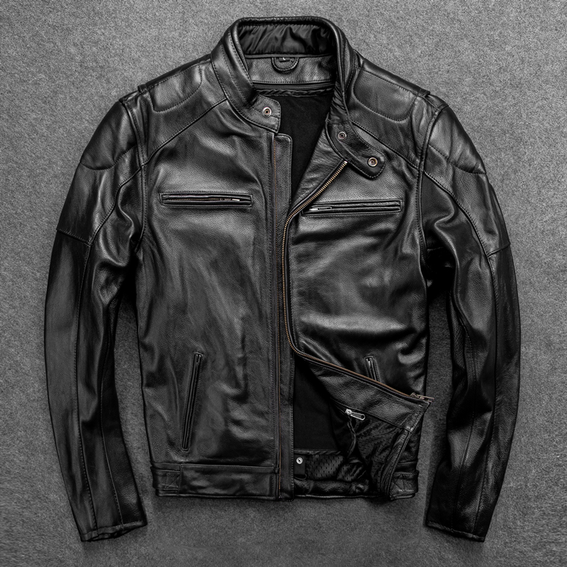 Real leather leather clothing male head layer cow leather Harley locomotive clothes locomotive riding clothes autumn winter new detachable liner
