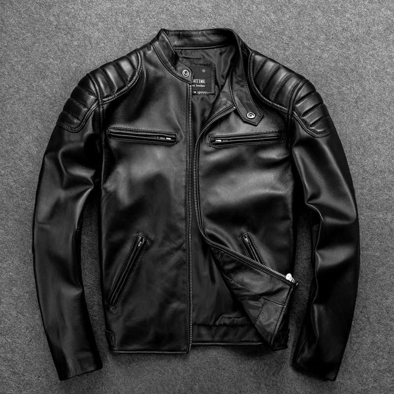 Youth genuine leather leather clothing body type upright collar fall head layer cow leather locomotive leather jacket autumn and winter jacket thick and cheap