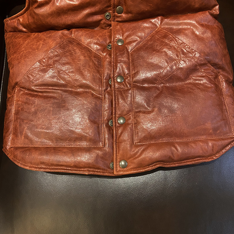 Зимний жилет с пухом, ретро куртка, из натуральной кожи, облегающий крой, для влюбленных, увеличенная толщина 