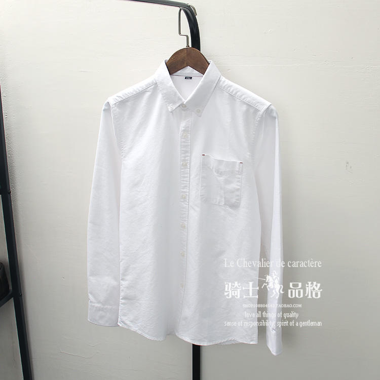 Yu Wenle cotton trắng áo sơ mi nam vải cotton màu xám cơ sở màu xám oxford tay áo dài áo sơ mi nam màu vàng