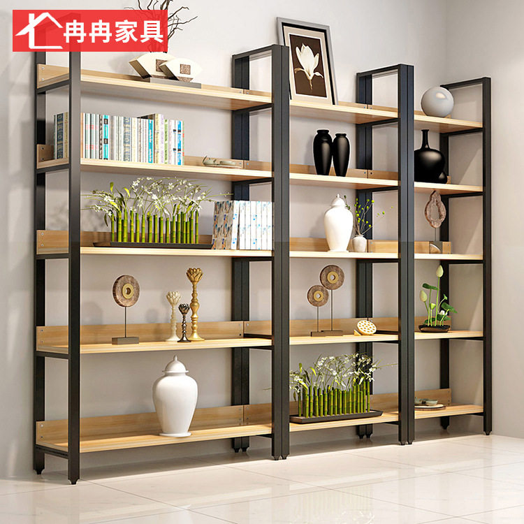 Simple Steel Wood Bookshelves Creative Living Room Display Shelf Shelve Shelve Shelf Contained Iron Art Bookshelves