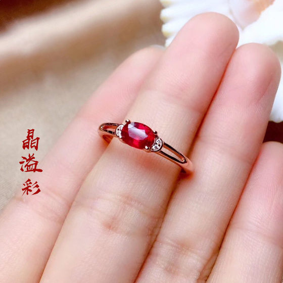 925 sterling silver rose gold plated gemstone ring for women, simple and fashionable ruby ​​colored treasure pigeon blood red