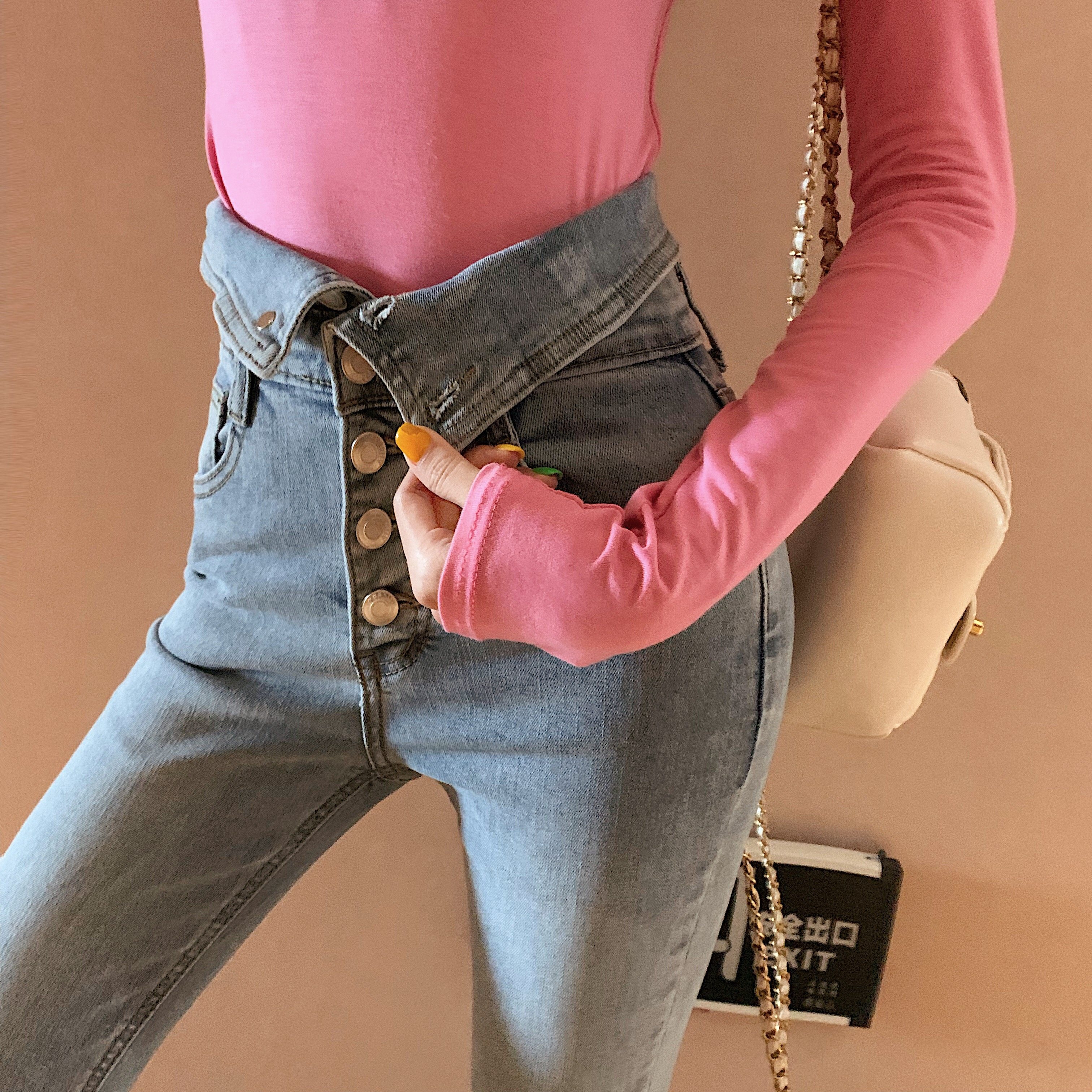 Autumn Fashion Two Wear High Waist Single Breasted Jeans Tide Mustard Casual Narrow Leg Pants Slim Versatile Pencil Pants Women