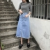 Mùa xuân hè 2017 của phụ nữ phiên bản Hàn Quốc mới của váy denim xẻ eo cao nữ hoang dã váy dài sinh viên thon chân váy chữ a caro Váy