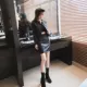 Bộ đồ thời trang xuân mới áo khoác da cardigan áo sơ mi + cạp cao đã mỏng gói hông váy hai dây nữ đồ ngủ nữ
