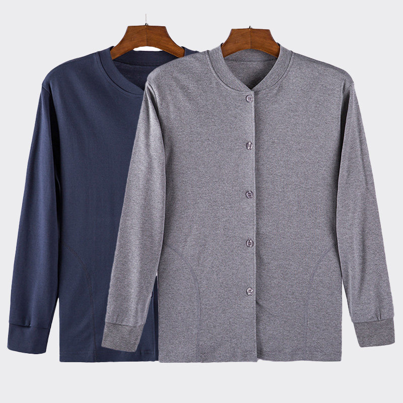 Men's pure cotton cardigan autumn clothes plus fat plus middle-aged and elderly cotton sweater autumn and winter underwear open one piece loose warm