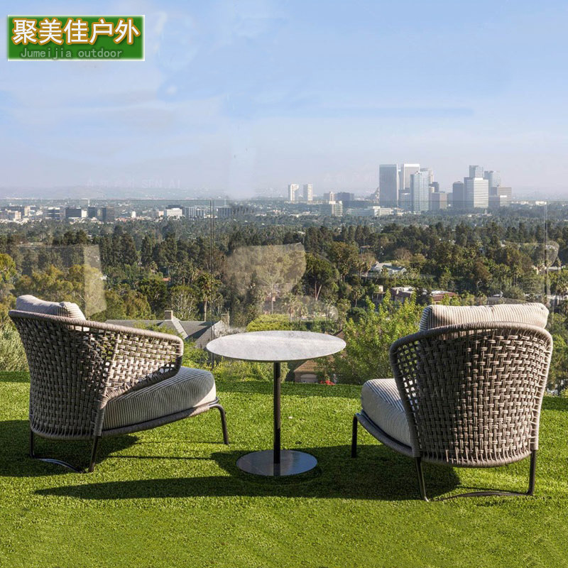Outdoor rope sofa courtyard open-air balcony chair model room designer waterproof sunscreen leisure rattan furniture