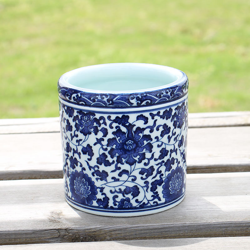 Jingdezhen Ceramics Antique Blue and White Porcelain Pen Holder Vase Flower Insert Office Study Decoration Desktop Ornament