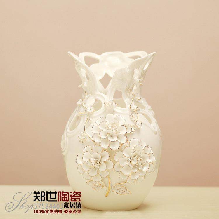 National living room decorations ceramic decorations pure white handmade hollow decorations painted gold vase wedding