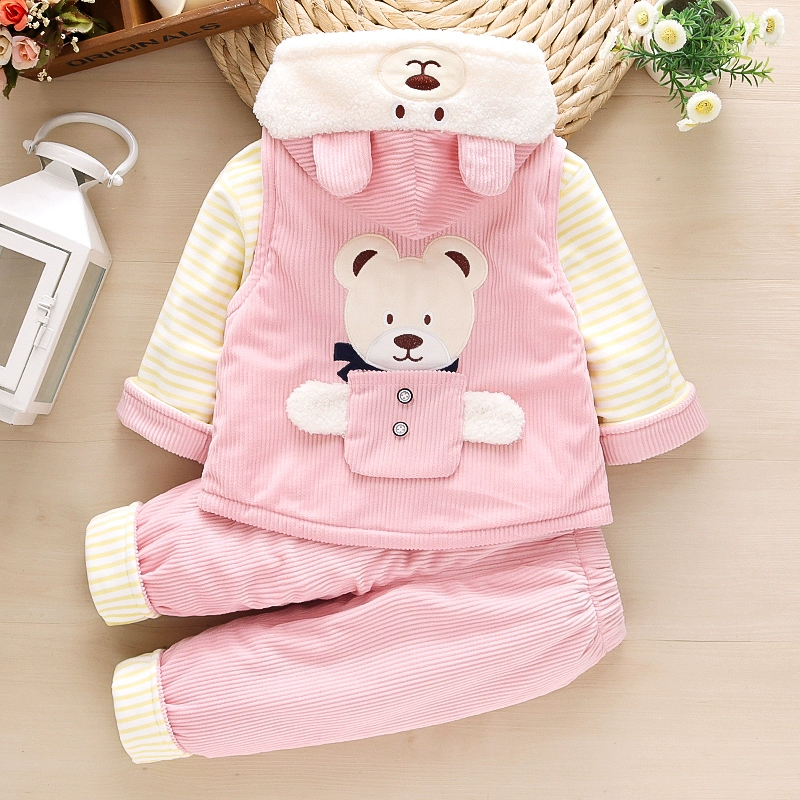 Quần áo thu đông cho bé trai đi chơi mùa thu, 0 đến 1 tuổi, bộ đồ ba mảnh vải cotton dày dặn mùa đông cho bé phương Tây