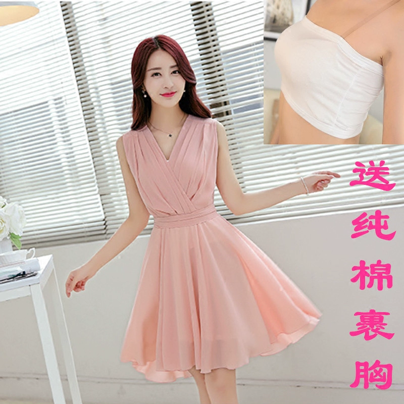 New 2021 Hàn Quốc mùa hè mỏng cho nữ Đầm voan nữ cỡ lớn cổ chữ V Không tay Cổ tích nhỏ tươi trẻ - váy đầm
