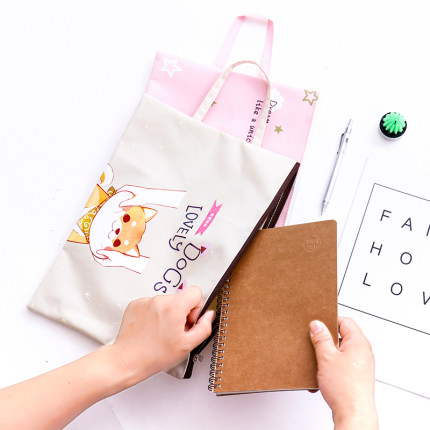 A4手提大容量文件袋简约小清新可爱卡通韩国