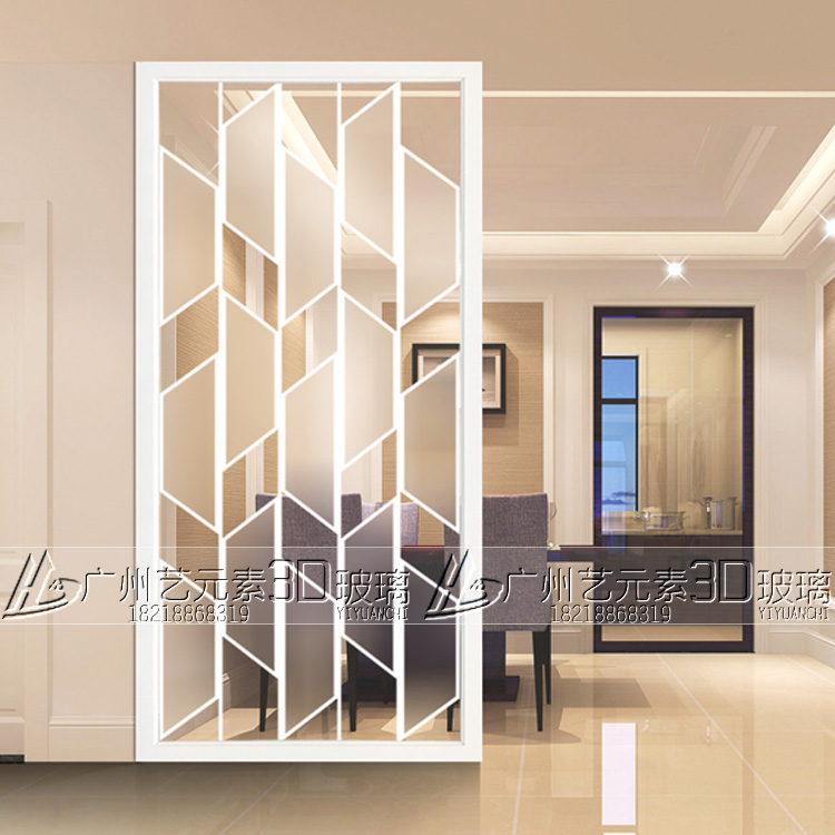 Art glass partition modern minimalist carved screen Xuanguan Background wall Process glass double face frosted door