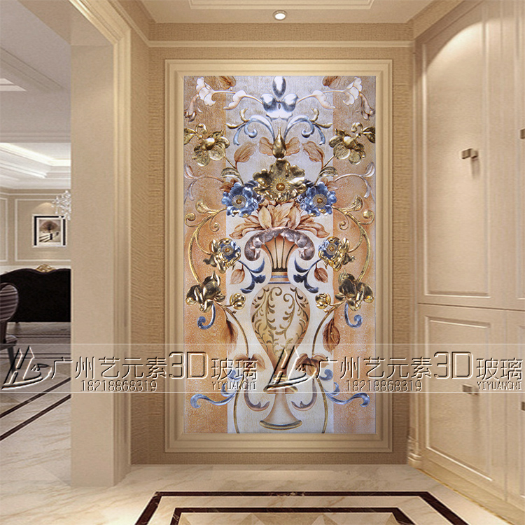 European-style flower glass custom porch frosted tempered carved art glass screen partition TV background wall