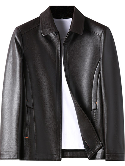 海宁进口头层牛皮皮衣男加绒加厚短款中年秋冬真皮皮夹克爸爸外套