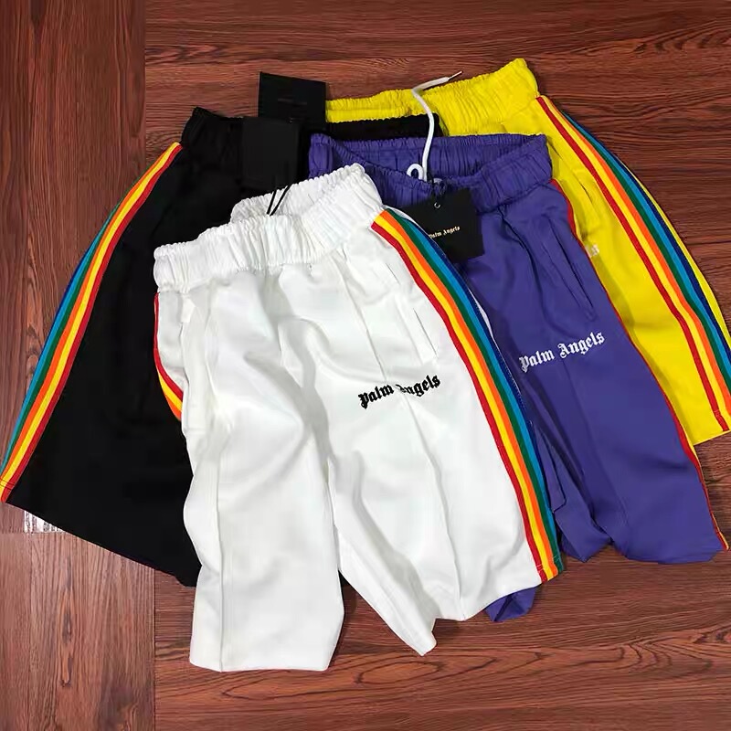 [in Stock] Palm Angel Pa New Style Rainbow Striped Unisex Loose Casual Retro Sports Shorts