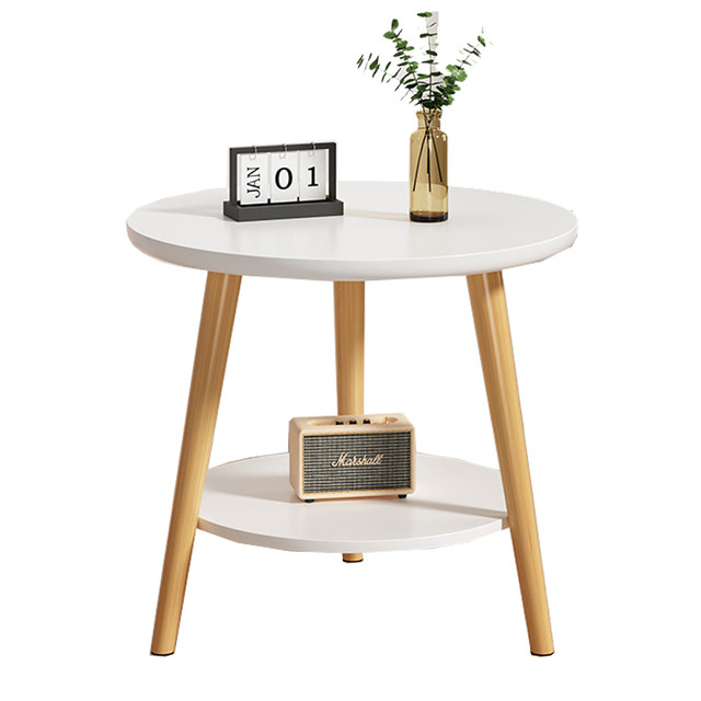 sofa side table double-layer small round table living room small coffee table mini table bedroom storage rack bedside ໂຕະເກັບເຄື່ອງງ່າຍໆ