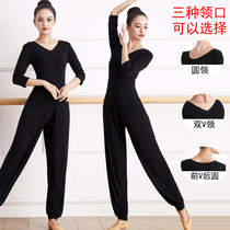 Piste de danse en col V Costume Costume pour femme adulte Modale costume de corps veste de danse noir robe de danse chinoise