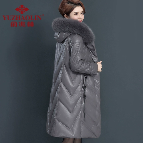Пуховик, длинная зимняя куртка с пухом для матери, для среднего возраста, коллекция 2021, средней длины, большой размер