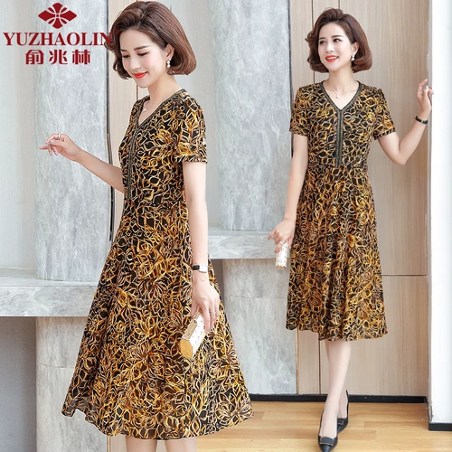 Летняя одежда для матери, платье, шифоновый корсет, юбка, в цветочек, для среднего возраста