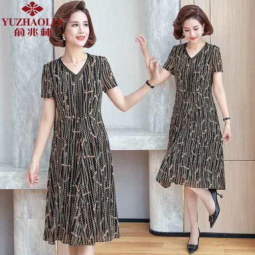 Летняя одежда для матери, платье, шифоновый корсет, юбка, в цветочек, для среднего возраста