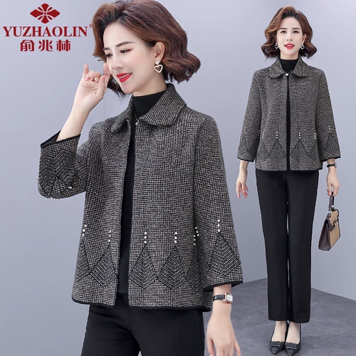 Весеннее короткое осеннее шерстяное пальто для матери, для среднего возраста