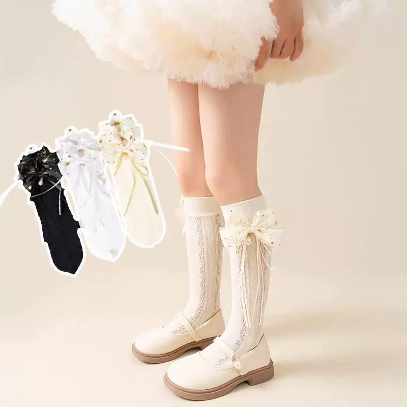 Летние тонкие кружевные детские knee socks в стиле Лолита, средней длины