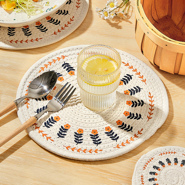 ສີດໍາ ins style placemat woven thickened insulated ຕາຕະລາງ dining mat ຕ້ານ scalding mat ອິນເຕີເນັດສະເຫຼີມສະຫຼອງຊັ້ນສູງ mat pot mat