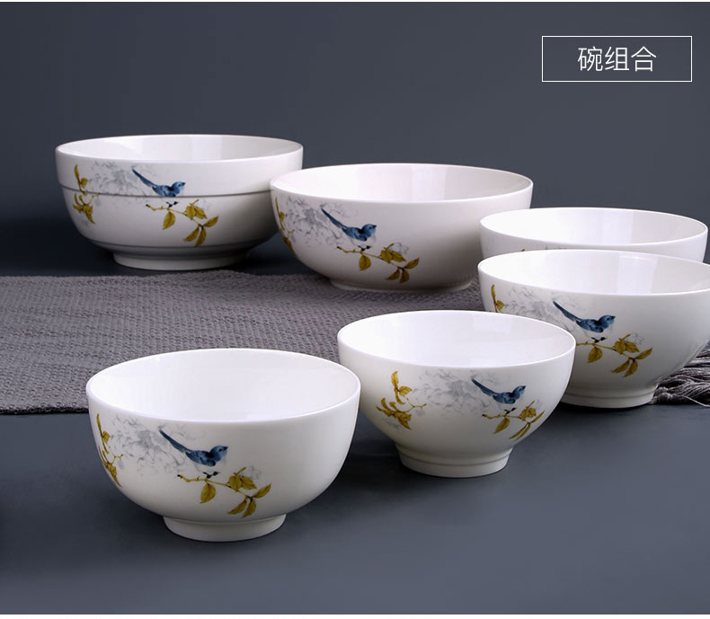 Hộ gia đình ăn bát kết hợp Trung Quốc Jingdezhen bộ đồ ăn đặt xương Trung Quốc bát súp gốm bát bát nhỏ đĩa nhựa dùng 1 lần