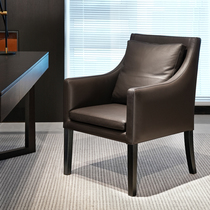 Italian Minimalist Minimalist Wooden Master Backrest Genuine Leather Bookchair Book Room Computer Chair Modern Armrest Office Chair Furniture