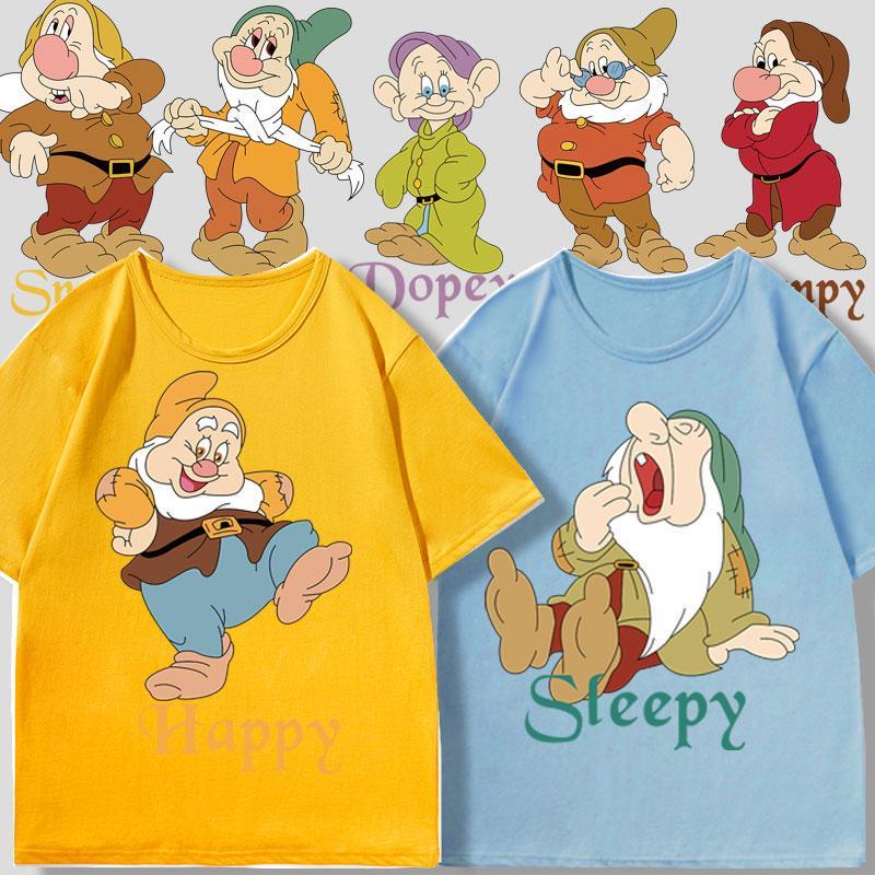 Different Bestie Outfits, Pure Cotton Short-Sleeved T-Shirts for Women, Disney Seven Dwarfs Children's Cartoon Pattern Clothes Different Bestie Outfits, Pure Cotton Short-Sleeved T-Shirts for Women, Disney Seven Dwarfs Children's Cartoon Pattern Clothes